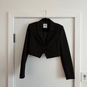 Brown Plaid Cropped Zara Blazer